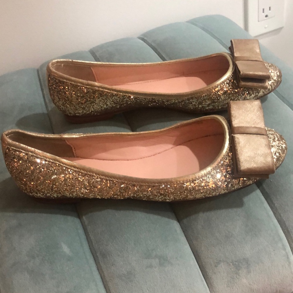 Kate Spade Gold Glitter Ballet Flats with Bow